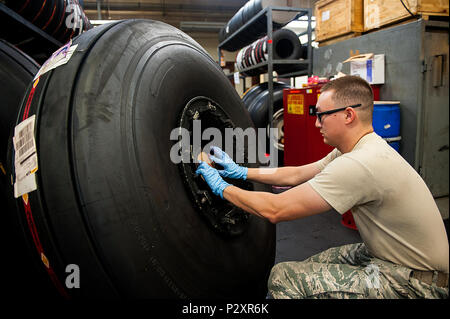 Senior Airman Joel Waller, 18th Equipment Maintenance Squadron wheel ...