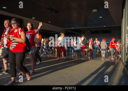 Polish football fans at PGE Narodowy, Polish National Stadium in Warsaw, Poland Stock Photo
