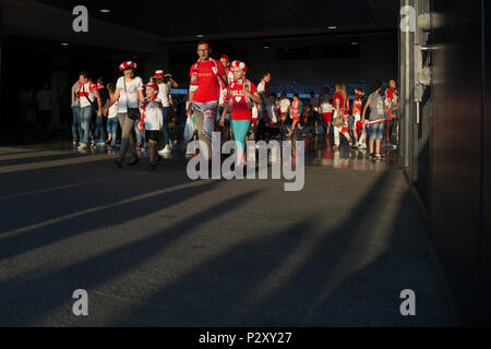 Polish football fans at PGE Narodowy, Polish National Stadium in Warsaw, Poland Stock Photo