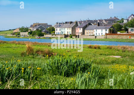 The village of Aberffraw on the Afon Ffraw located on the west coast of the isle of Anglesey, Wales,UK Stock Photo