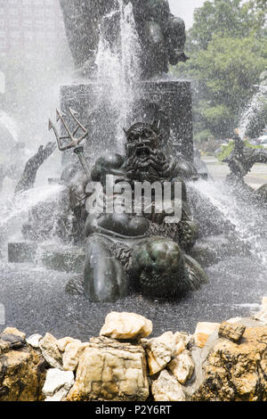 The Ocean God Neptune in the fountain at Grand Army Plaza, Brooklyn, New York. Stock Photo