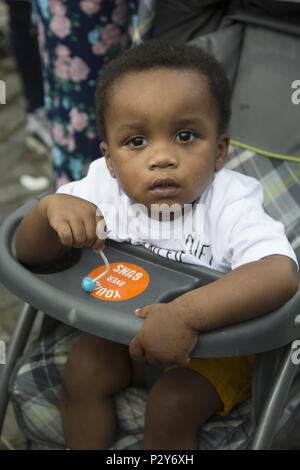 The annual 'Moms Demand Action' Gun Sense In America March over the Brooklyn Bridge in 2018 was joined by 'Youth Over Guns' organization working to stop gun violence in communities of color where kids are killed on an almost daily basis around the USA. Stock Photo