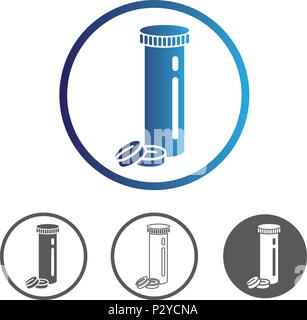 Medicines pills with tube. Contour line flat colored vector icon. Different variations for website or app infographics. Stock Vector