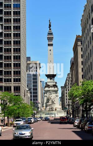 Indianapolis, Indiana, USA. The Indiana State Soldiers and Sailors Monument built on Monument Circle in downtown Indianapolis. Stock Photo