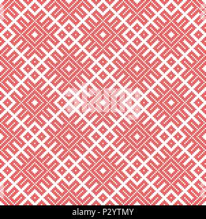 Traditional ethnic Russian and slavic ornament.DISABLING LAYER, you can obtain seamless pattern.The pattern is filled with red circles. Stock Vector