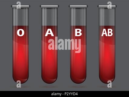 Different blood types in test tube illustration Stock Vector
