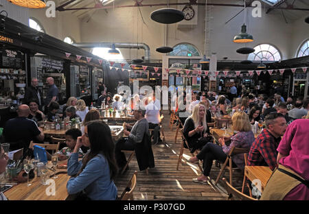 Altrincham successful retail town market (similar to Borough Market), Trafford Council, Greater Manchester, North West England, UK Stock Photo