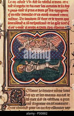 Great Chronicles of France. Song of Roland: Death of Roland in Roncevaux. 12th-13th century. Author: BOUQUET JEAN. Location: NATIONAL LIBRARY. Stock Photo