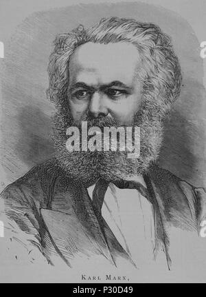 Portrait of Karl Marx (1818-93) from 'L'Illustration', 11th November 1871 - engraving. Location: BIBLIOTECA NACIONAL-COLECCION, MADRID, SPAIN. Also known as: KARL MARX. Stock Photo