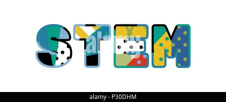 The word STEM concept written in colorful abstract typography. Vector EPS 10 available. Stock Vector