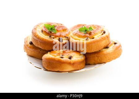 Chocolate  chip brioche swirls isolated on white Stock Photo