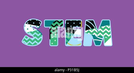 The word STEM concept written in colorful abstract typography. Vector EPS 10 available. Stock Vector
