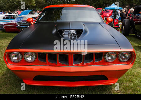 Restored and customized Plymouth Baracuda at an open air car show Stock Photo