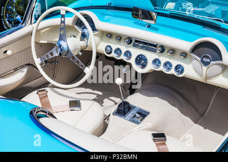 Abstract detail of a 1957 Chevrolet Corvette automobile at an open air car show Stock Photo