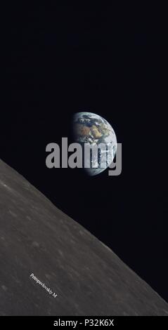 (180617) -- BEIJING, June 17, 2018 (Xinhua) -- A released photo shows part of the moon with the earth as background. China and Saudi Arabia on June 14, 2018 jointly unveiled three lunar images acquired through cooperation on the relay satellite mission for Chang'e-4 lunar probe. An optical camera, developed by the King Abdulaziz City for Science and Technology of Saudi Arabia, was installed on a micro satellite, named Longjiang-2. The micro satellite is orbiting around the Moon. The camera, which began to work on May 28, has conducted observations of the Moon and acquired a series of cle Stock Photo