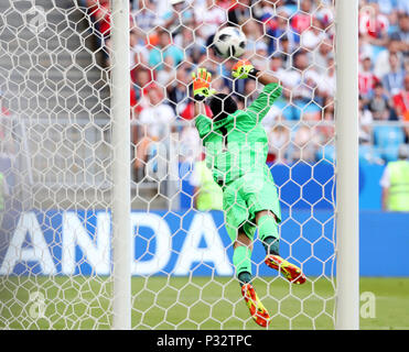 Samara, Russia. 17th June, 2018. Costa Rica's goalkeeper Keylor Navas tries to save the ball during a group E match between Costa Rica and Serbia at the 2018 FIFA World Cup in Samara, Russia, June 17, 2018. Credit: Ye Pingfan/Xinhua/Alamy Live News Stock Photo