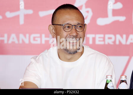 Shanghai, China. 17th June, 2018. Chinese actor and director Jiang Wen, Jury President for the 21st SIFF Golden Goblet Awards, answers questions on a press conference during the Shanghai International Film Festival (SIFF) in Shanghai, east China, June 17, 2018. Credit: Zhu Liangcheng/Xinhua/Alamy Live News Stock Photo