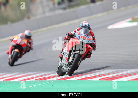 Montmelo, Catalunya, Spain. 17th June, 2018. Jorge LORENZO of Spain and Ducati Team leads the race ahead of Marc MARQUEZ of Spain and Repsol Honda Team during Gran Premi Monster Energy de Catalunya (Grand Prix of Catalunya), MotoGP race, on June 17, 2018 at the Catalunya racetrack in Montmelo, near Barcelona, Spain Credit: Manuel Blondeau/ZUMA Wire/Alamy Live News Stock Photo