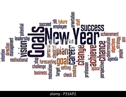 New Year Goals, word cloud concept on white background. Stock Photo