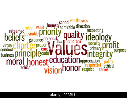 Values, word cloud concept on white background. Stock Photo