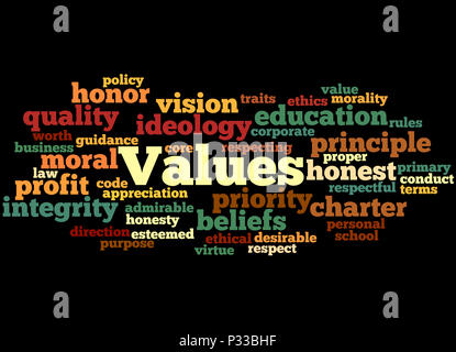 Values, word cloud concept on black background Stock Photo - Alamy