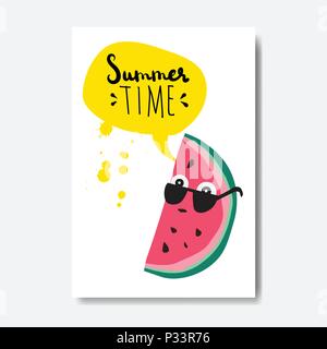 summer time watermelon badge Isolated Typographic Design Label. Season Holidays lettering for logo,Templates, invitation, greeting card, prints and posters. Stock Vector