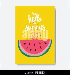 hello summer watermelon badge Isolated Typographic Design Label. Season Holidays lettering for logo,Templates, invitation, greeting card, prints and posters. Stock Vector