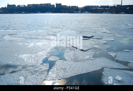 Cracked ice in the harbour of Stockholm, Sweden, Scandinavia, Europe Stock Photo