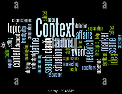 Context, word cloud concept on black background. Stock Photo