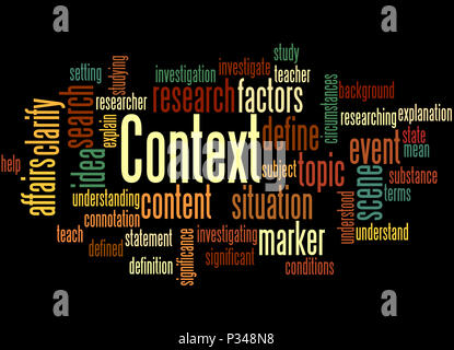 Context, word cloud concept on black background. Stock Photo