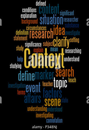 Context, word cloud concept on black background. Stock Photo