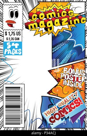 Editable comic book cover with abstract background. Stock Vector