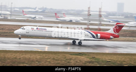 ISTANBUL, TURKEY - MARCH 04, 2018: ATA Airlines McDonnell Douglas MD-83 (CN 53466) landing to Istanbul Ataturk Airport. ATA Airlines has 15 fleet size Stock Photo