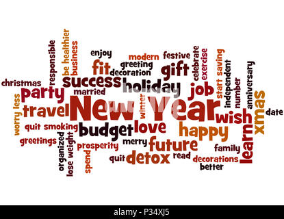 New Year expectations, word cloud concept on white background. Stock Photo