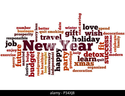 New Year expectations, word cloud concept on white background. Stock Photo