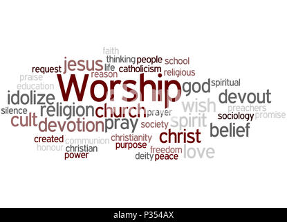 Worship, word cloud concept on black background Stock Photo: 208481570