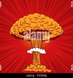 Comic style nuclear explosion on pop art style background. Design element for poster, card, banner, flyer. Vector illustration Stock Vector