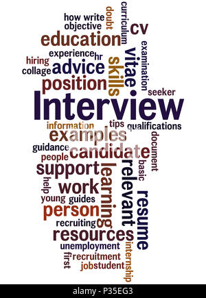 Interview, curriculum vitae, word cloud concept on white background. Stock Photo