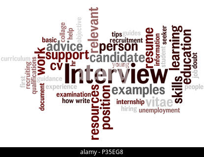 Interview, curriculum vitae, word cloud concept on white background. Stock Photo