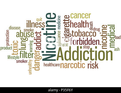 Nicotine addiction, word cloud concept on white background. Stock Photo