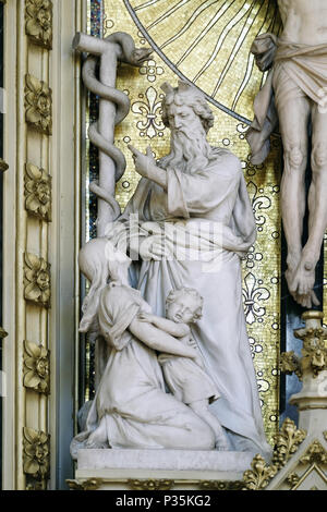 Moses lifts up the brass serpent, altar of the Holy Cross in Zagreb cathedral dedicated to the Assumption of Mary Stock Photo