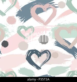 Abstract seamless elements hipster pattern with brush strokes, heart Stock Vector