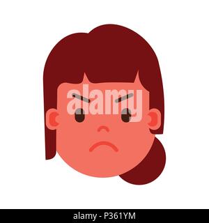 girl head emoji personage icon with facial emotions, avatar character, woman angry face with different female emotions concept. flat design. Stock Vector