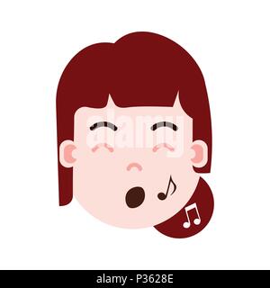 girl head emoji personage icon with facial emotions, avatar character, woman show singing face with different female emotions concept. flat design. Stock Vector