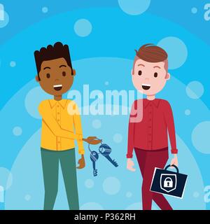 mix race boys relationships padlock keys security and protection General Data Protection Regulation GDPR concept flat Stock Vector