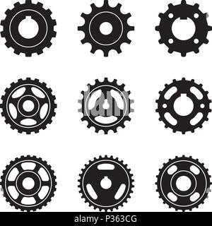 Different kinds of sprocket wheels. Silhouette vector Stock Vector