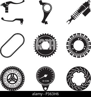 Set of various kinds of motorcycle parts. Flat vector Stock Vector