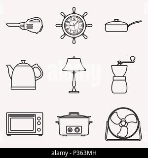 Set of home appliances. Thin line vector Stock Vector