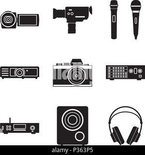 Set of audio and video equipment. Silhouette vector Stock Vector