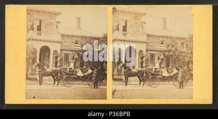 70 Coachman holding the reins of horse with people in coach, from Robert N. Dennis collection of stereoscopic views 2 Stock Photo